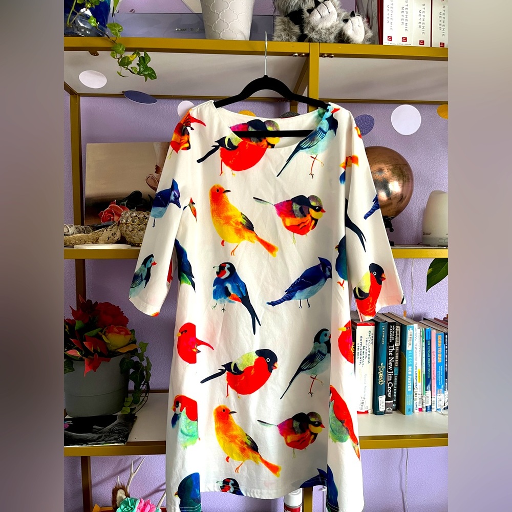 Bird Print Shirt Dress Size L
